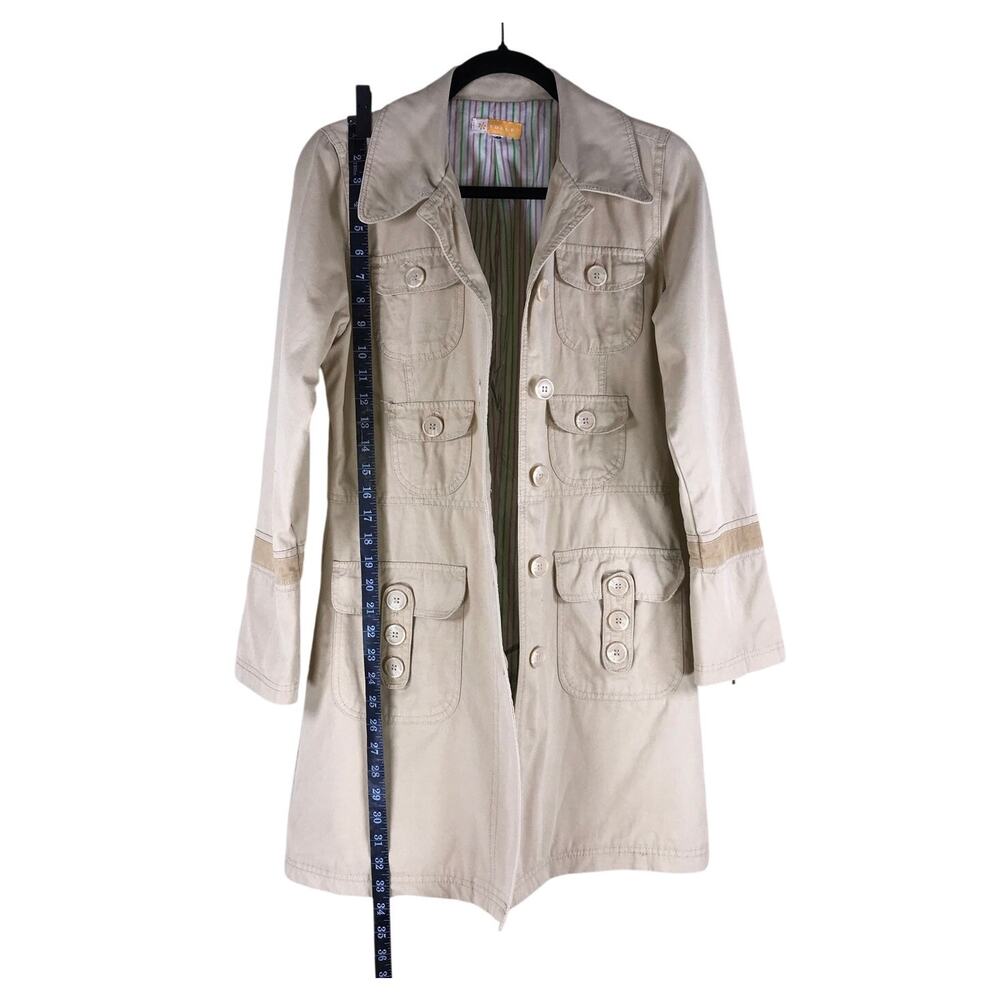 Tulle Trench Coat Women’s Medium Khaki Utility Cargo Cotton Vintage Inspired - Picture 2 of 9